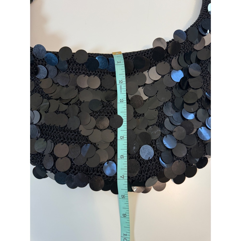 Y2K Black Sequin Crochet Shoulder Bag | Disco Party Purse - Picture 4 of 5